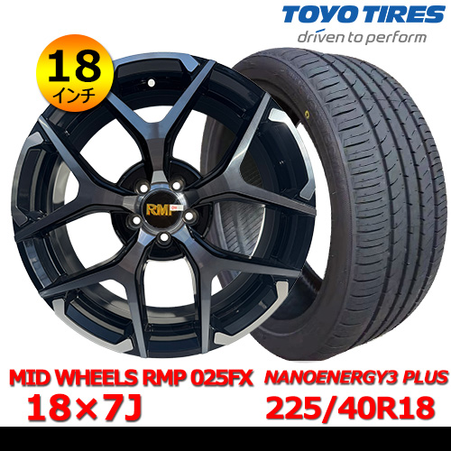 新品夏タイヤホイール4本セット MID WHEELS RMP 025FX 18×7J In50 5H PCD100 トーヨー NANOENERGY 3 PLUS 225/40R18