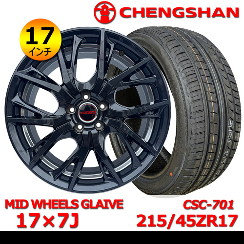 新品夏タイヤホイール4本セット MID WHEELS GLAIVE 17×7J In50 5H PCD100 チャンシャン CSC-701 215/45R17