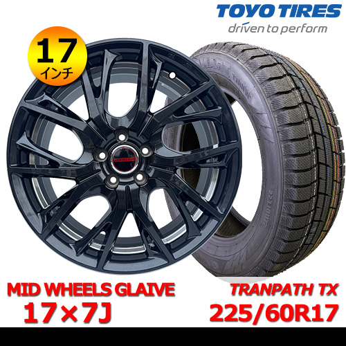 新品冬タイヤホイール4本セット MID WHEELS GLAIVE 17×7J In50 5H PCD100 トーヨー TRANPATH TX 225/60R17