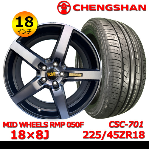 新品夏タイヤホイール4本セット MID WHEELS 050F 18×8J In42 5H PCD114.3 チャンシャン CSC-701 225/45R18