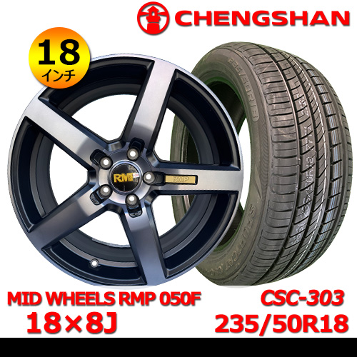 新品夏タイヤホイール4本セット MID WHEELS 050F 18×8J In42 5H PCD114.3 チャンシャン CSC-303 235/50R18